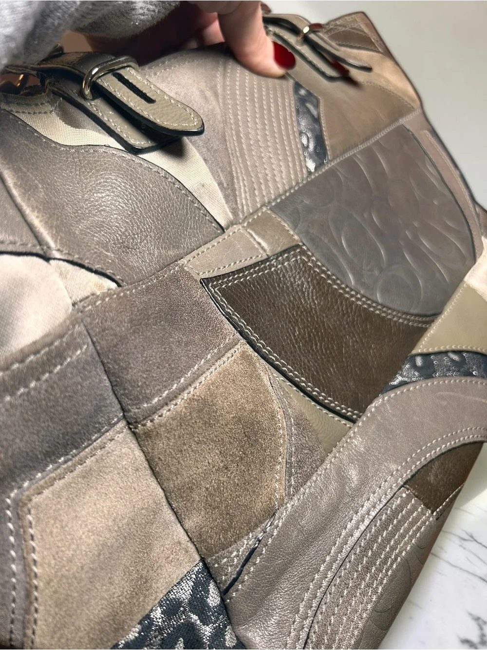 Coach Y2K Suede Leather Patchwork Signature Tote Bag